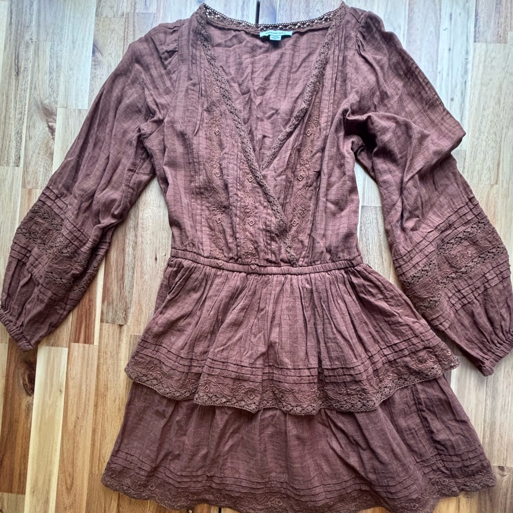 American Eagle Brown Long Sleeve Layered Dress